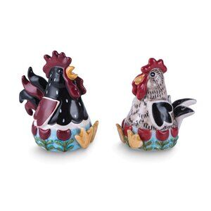 Colorful Rooster crooning Ceramic Salt Pepper shaker Set collectible gift set